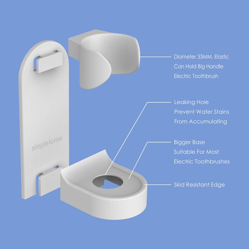 simpletome Adhesive Electric Toothbrush Holder Wall Mounted Tooth Brush Organizer 4 Pack (ABS Plastic) - Image 4